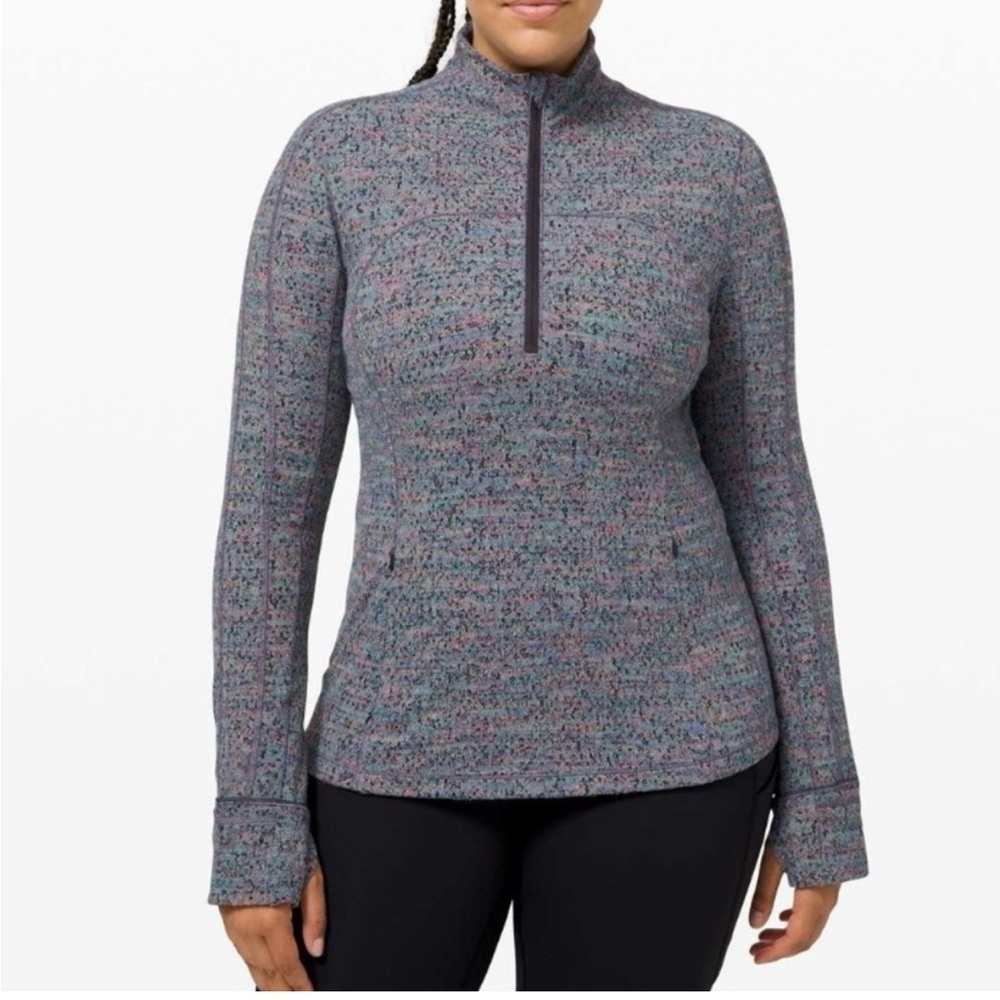 LULULEMON Neon Tweed Jacquard Battleship Electric Coral Run Briskly 1/2 Zip SZ 2 - Picture 1 of 6